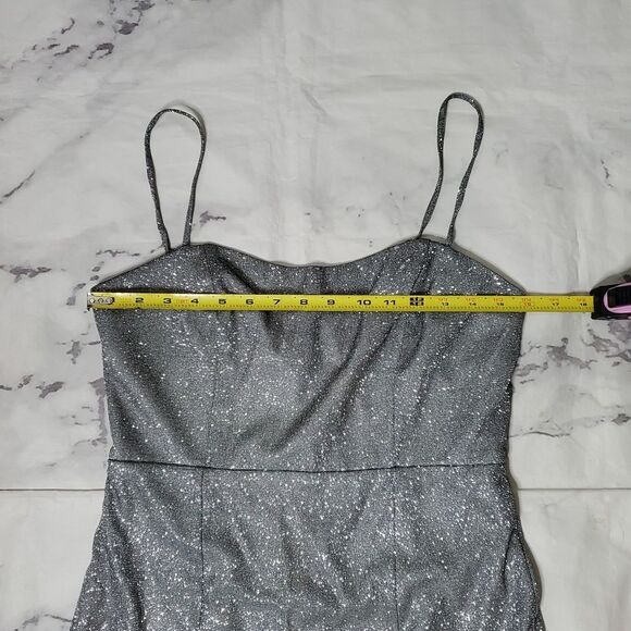 Lulu's Silver Sparkle Spaghetti Strap Mini Dress - Picture 3 of 6
